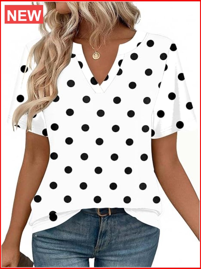 Short Sleeve V-Neck Tunic Blouse Dressy Casual Work Top